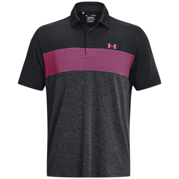 Under Armour Playoff 3.0 Low Round Stripe Polo Shirt - Black Jet Grey Rebel Pink Hot on Sale