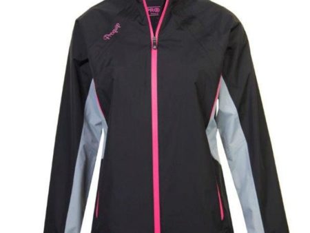 ProQuip Aquastorm Ebony Ladies Waterproof Jacket - Black Dove Grey Bright Pink on Sale